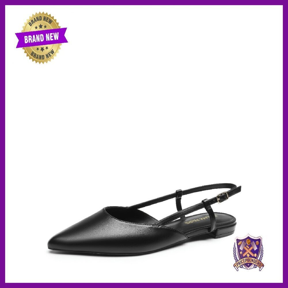 Pointed Toe Slingback Flats with Adjustable Buckle Strap Low Heel